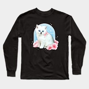 Cute y2k Aesthetic Cat Flower 90s 2000s Vintage  Graphic Long Sleeve T-Shirt